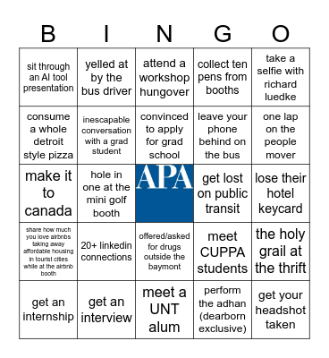 CUPA x APA National Conference Bingo Card