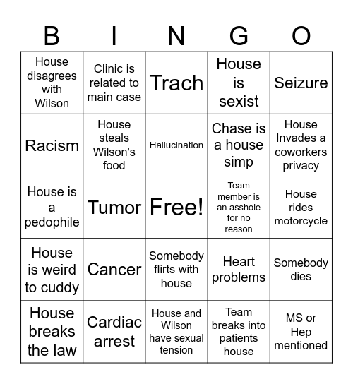 House bingo Card