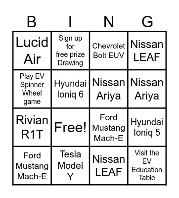 Drive Electric Earth Day EV Show BINGO Card