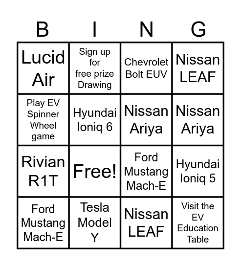 Drive Electric Earth Day EV Show BINGO Card