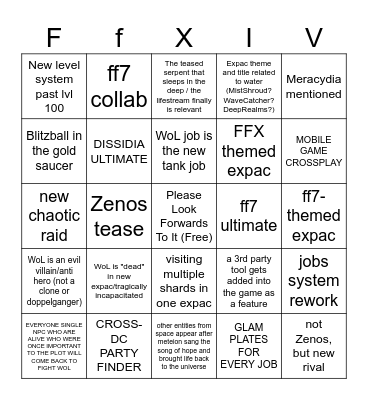 FFXIV Fan Fest 2026 Bingo Card