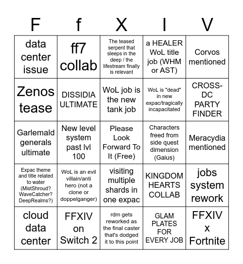 Final Fantasy XIV Fan Fest 2026 Bingo Card