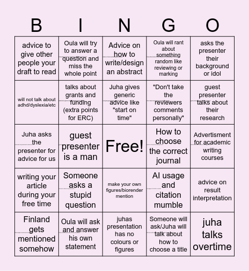 research career bingo!! Bingo Card