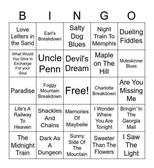 Bluegrass Bingo Card