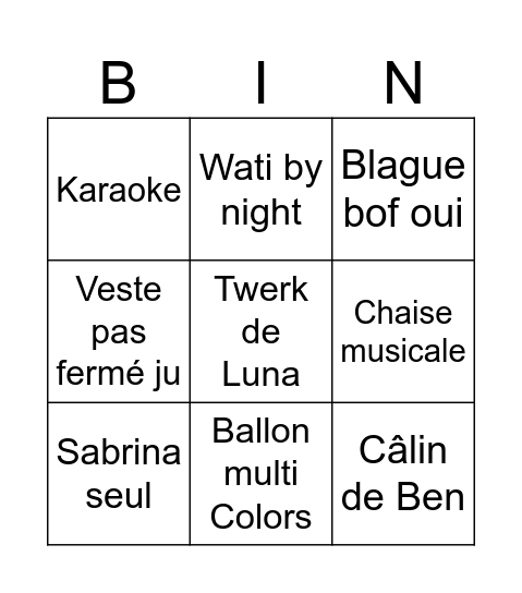 Untitled Bingo Card