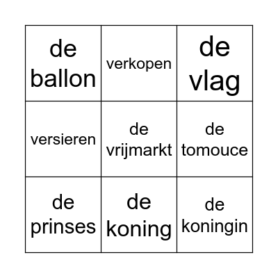 koningsdag Bingo Card