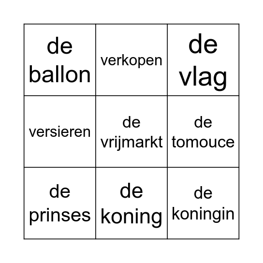koningsdag Bingo Card