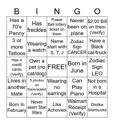 2013 Devine Iverson Family Reunion Bingo Card