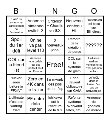 FFXIV FANFEST Bingo Card