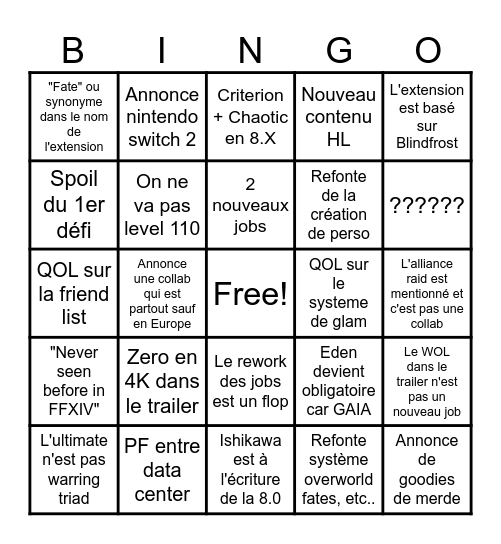 FFXIV FANFEST Bingo Card