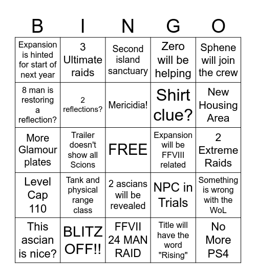 FFXIV FAN FEST BINGO Card