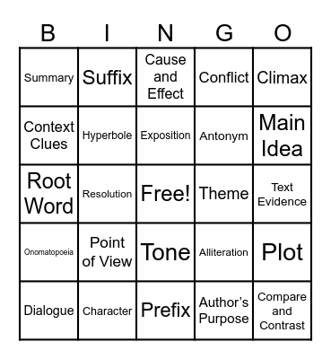 ELA Bingo Card
