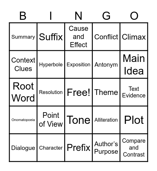 ELA Bingo Card