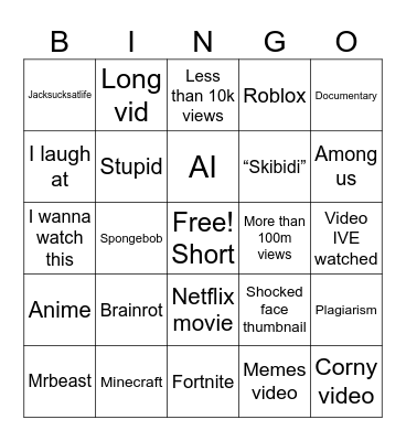 For you page Bingo Card