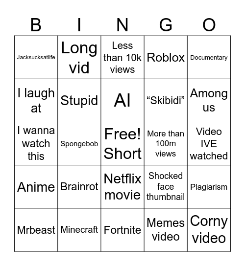 For you page Bingo Card