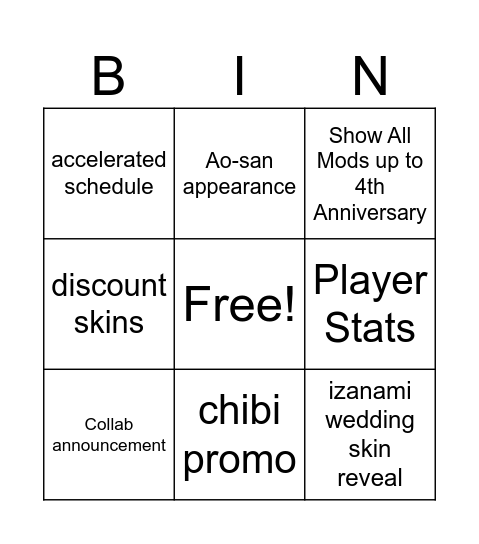Untitled Bingo Card