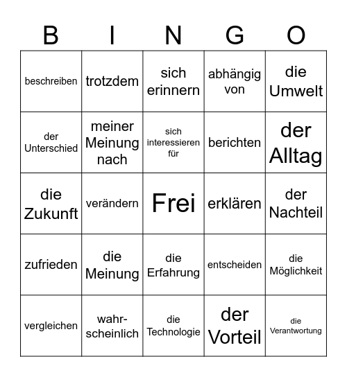 Tysk Bingo Card