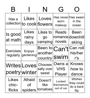 Family Trivia Bingo Card
