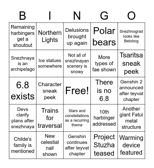 Snezhnaya BTS Bingo Card