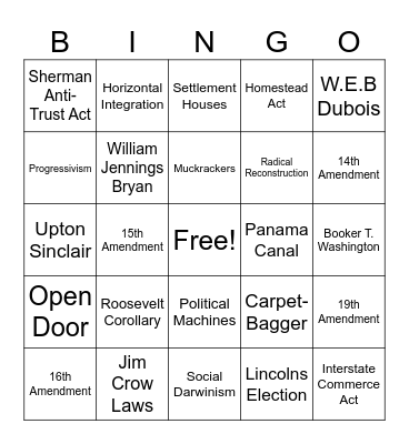 US History EOC Review Bingo Card