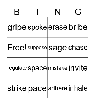 VCe Bingo Card