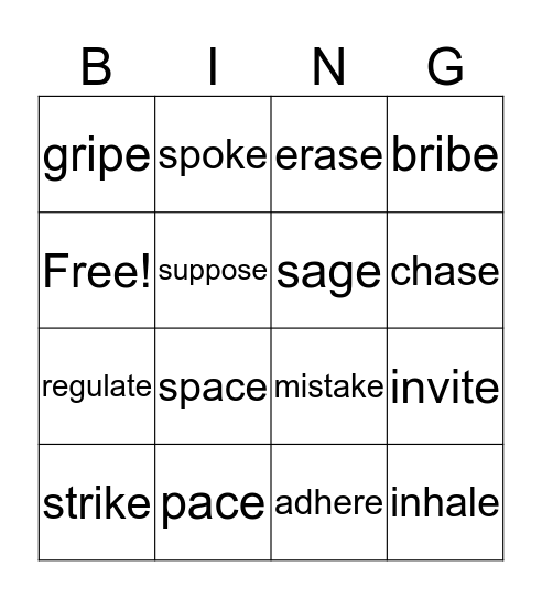 VCe Bingo Card