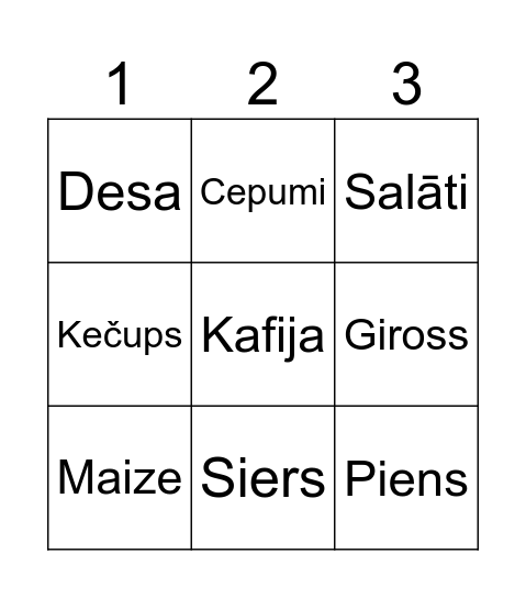 veikals Bingo Card