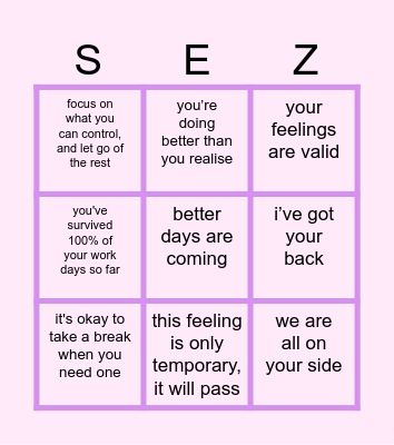 Sezzna Bingo Card