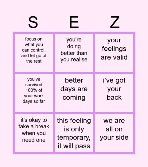 Sezzna Bingo Card