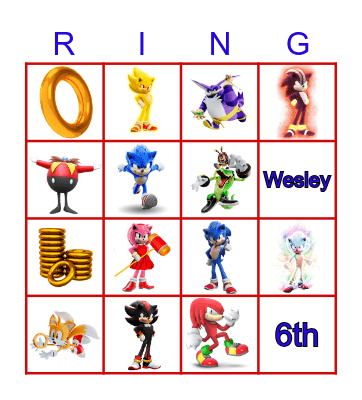 Wesley's 6th Sonic Birthday Bingo Card