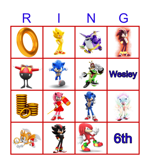 Wesley's 6th Sonic Birthday Bingo Card