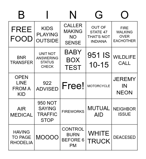 DISPATCHER Bingo Card