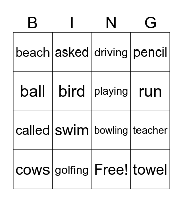 Verbs and Nouns! Bingo Card