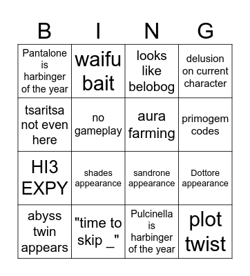 To Snezhnaya and the Future Bingo Card