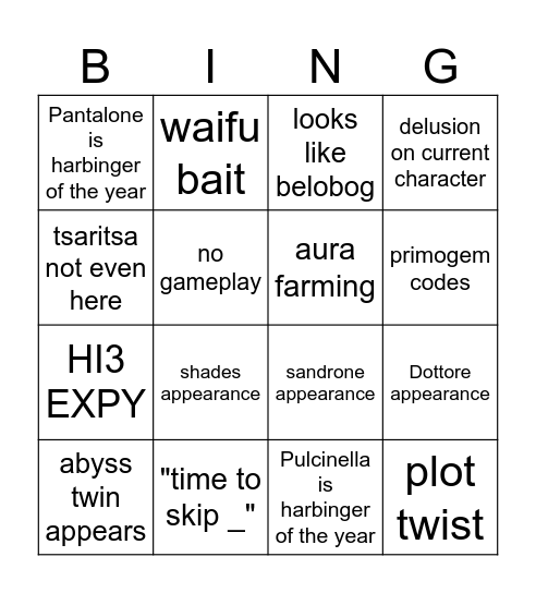 To Snezhnaya and the Future Bingo Card