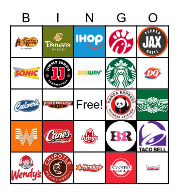Fast Food Bingo Card