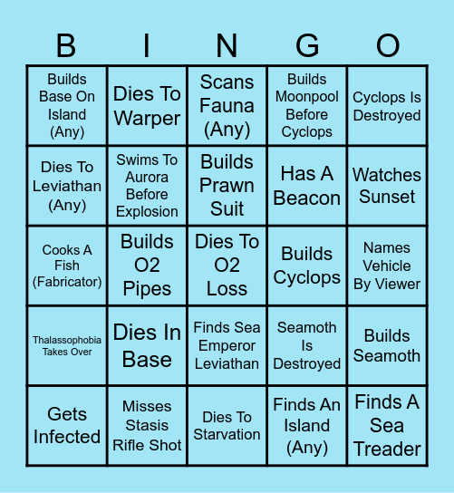 Yama's Subnautica Adventure Bingo Card