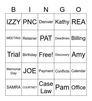 NLG Firm Meeting Bingo Card