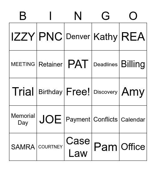NLG Firm Meeting Bingo Card