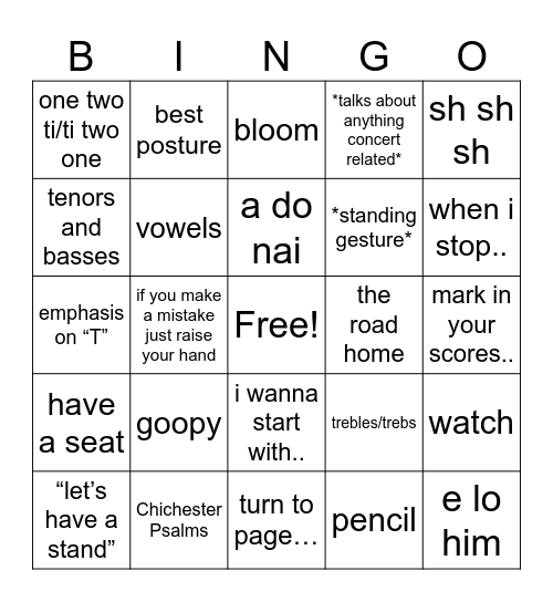 CHOIR BINGO Card