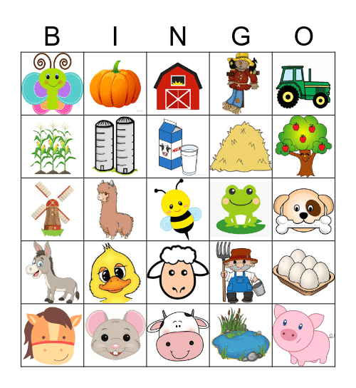 Farm Animals Bingo Card