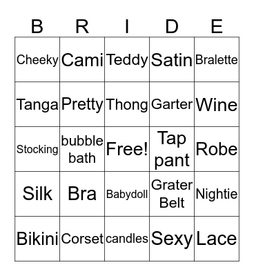 Bridal Bingo   Bingo Card