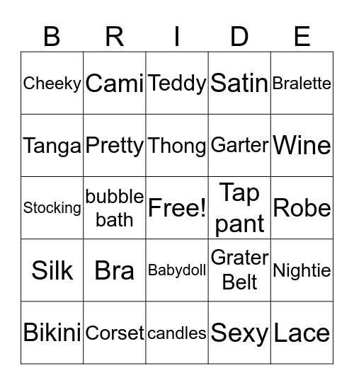 Bridal Bingo   Bingo Card