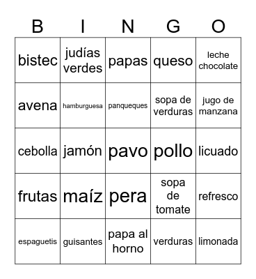 Food & Beverage Bingo Card