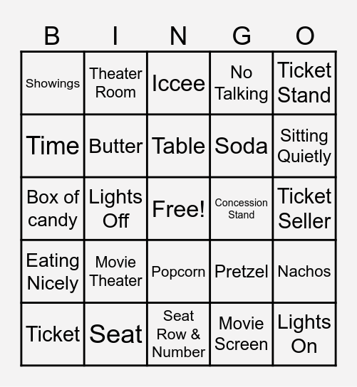 Lets go the Movies Bingo Card