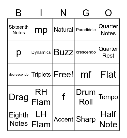Percussion Bingo Card