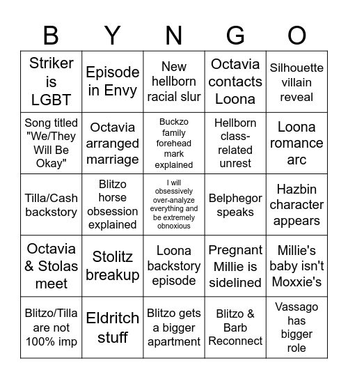 HB S3 Bingo Card
