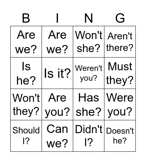 Question tags Bingo Card