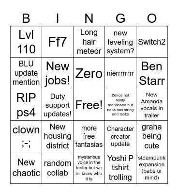 Fanfest bingo Card
