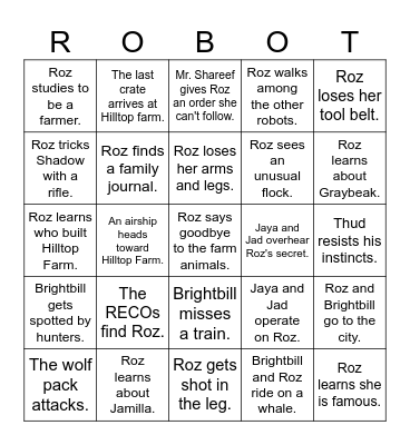The Wild Robot Escapes Bingo Card